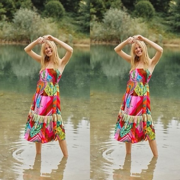 Anthropologie Farm Rio Palila Fringed Midi Dress - Picture 2 of 8